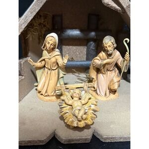 Fontanini Depose Italy Nativity Set Holy Family‎ Wood Stable Manger 1983 Vintage